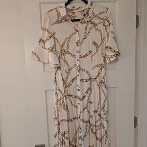 Anthropologie White and Gold Chain Print Maxi Dress. Maeve Brand.